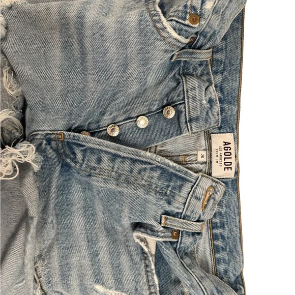 Agolde Faded Blue Ripped Jean Shorts - Picture 5 of 9